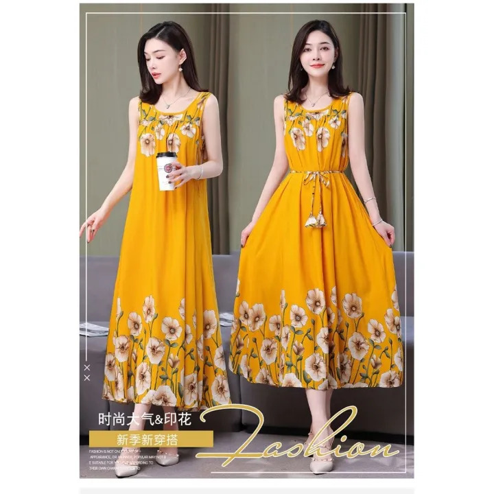 Summer%20Noil%20Poplin%20Dress%20Large%20Size%20Loose%20Floral%20Mid-Length%20Sleeveless%20Suspender%20Skirt%20Outer%20Wear%20Bottoming%20Vest%20Long%20Skirt%20for%20Women%20-%20Image%204