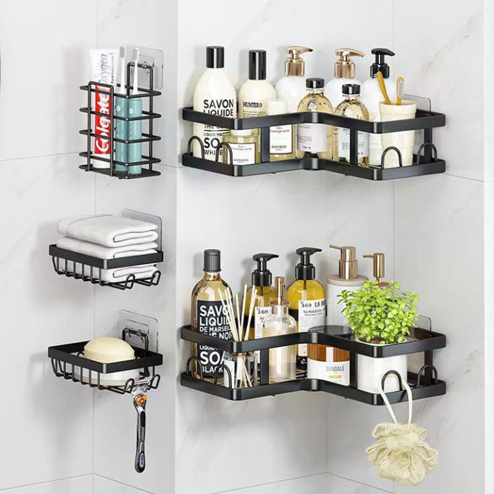 5-Piece%20Bathroom%20Organizer%20Set%20-%20Self-Adhesive%20Corner%20Shower%20Caddy,%20Soap%20Dish%20&%20Toothbrush%20Holder%20-%20Rust-Proof%20Stainless%20Steel%20-%20No%20Drilling%20Wall%20Mount%20Storage%20Rack%20(Black)%20-%20Image%208