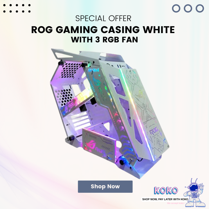 ROG GAMING CASING WHITE WITH 3 RGB FAN | RGB Gaming Desktop Casing