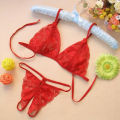 Muses 2pcs/set Women Lace See Through Triangle Cup Bra Open Briefs Underwear Set. 