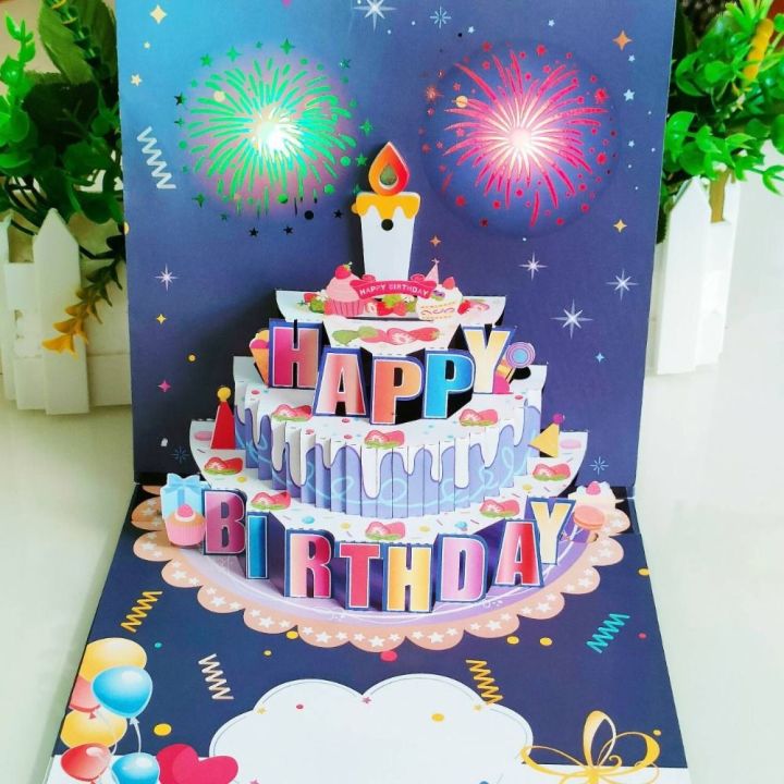 Beautiful Musical and Light Happy Birthday Card Blowable Led Candle ...