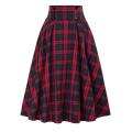 Women Skirt Elastic Waist Big Hem A-line Colorblock Plaid Print Loose Fit Skirt Ankle Length Pockets Retro Lady Maxi Skirt. 