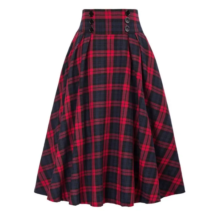 Women%20Skirt%20Elastic%20Waist%20Big%20Hem%20A-line%20Colorblock%20Plaid%20Print%20Loose%20Fit%20Skirt%20Ankle%20Length%20Pockets%20Retro%20Lady%20Maxi%20Skirt%20-%20Image%202