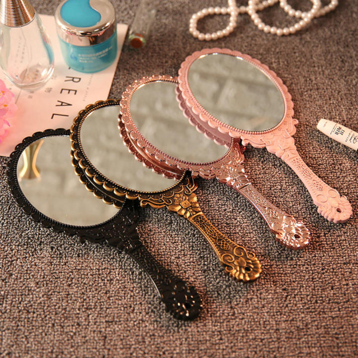Vintage Carved Handheld Vanity Mirror Makeup Mirror Salon Makeup Vanity Hand Mirror Handle Cosmetic Compact Mirror for Women