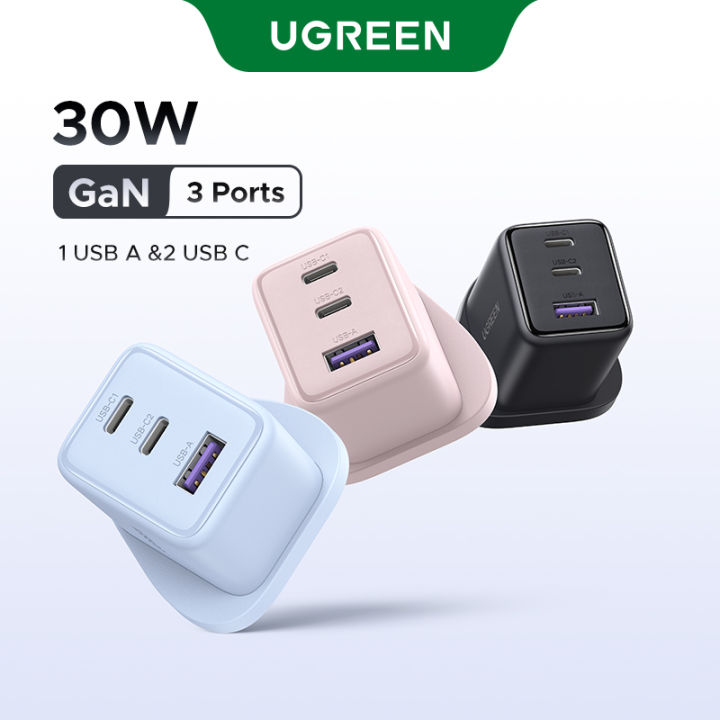 UGREEN GaN 30W USB C Fast Charger Adapter 3 Ports (2 USB C & 1 USB A) for iPad iPhone 16 15 Pro Max Samsung S25 S24 Ultra