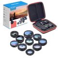 APEXEL 10 in 1 Mobile Phone Lens Kit Fisheye Wide Angle Telescope Macro Camera Lenses For iPhone Samsung Huawei all smartphones-No remote. 