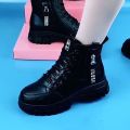 New Soft Leather Versatile Martin Boots Thickening Exercise High-Top Shoes Short Boots Comfortable 2024 Autumn and Winter Fleece-lined Women's Platform. 