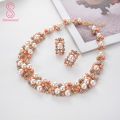 2Pcs Women Fashion Faux Pearl Rhinestone Inlaid Necklace Earrings Jewelry Set. 