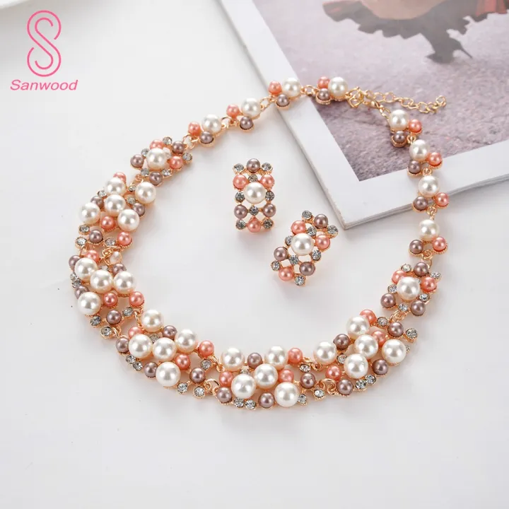 2Pcs%20Women%20Fashion%20Faux%20Pearl%20Rhinestone%20Inlaid%20Necklace%20Earrings%20Jewelry%20Set%20-%20Image%206