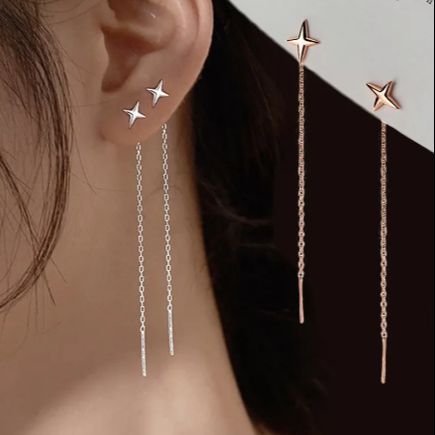 Long Wire Tassel Thread Chain Hanging Earings Cross Star Pendants Drop Earrings Jewelry For Women