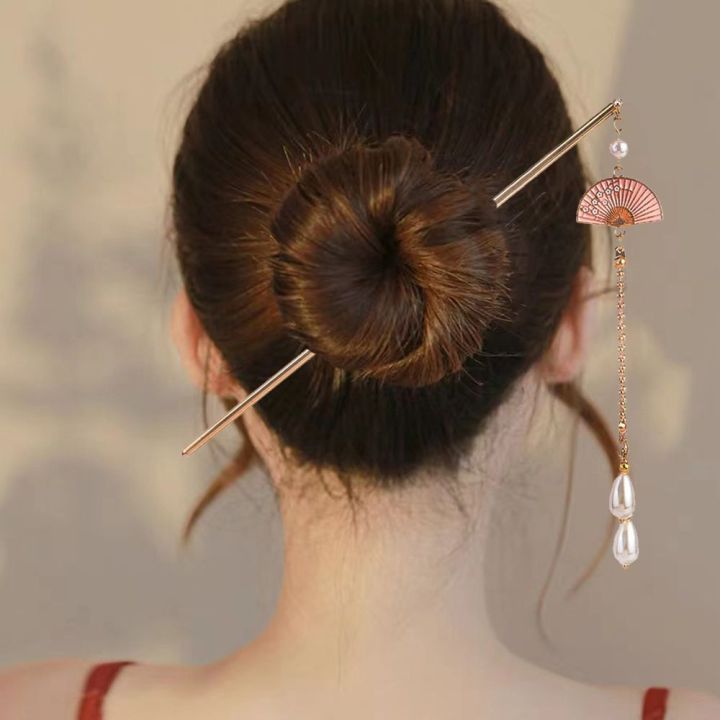【User-friendly】 Elegant Creative Alloy Fan Shape Bun Hair Headgear Cheongsam Headwear Hair Accessory Women Hair Stick Chinese Style Hairpin