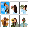 A3/A4 Size framed wall posters aesthetic girl with flowers faceless art girl cute wall posters wall decorations for girls teens. 