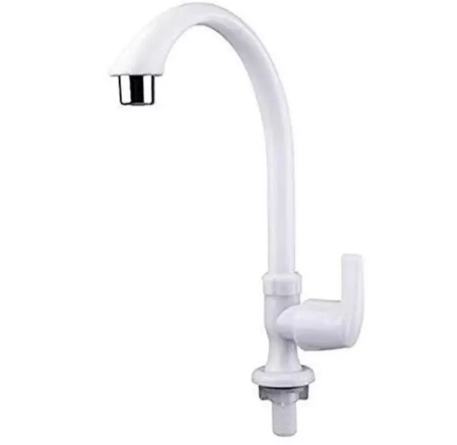 Kitchen Sink Tap 1/2'' PVC Long Round Neck White Lever type