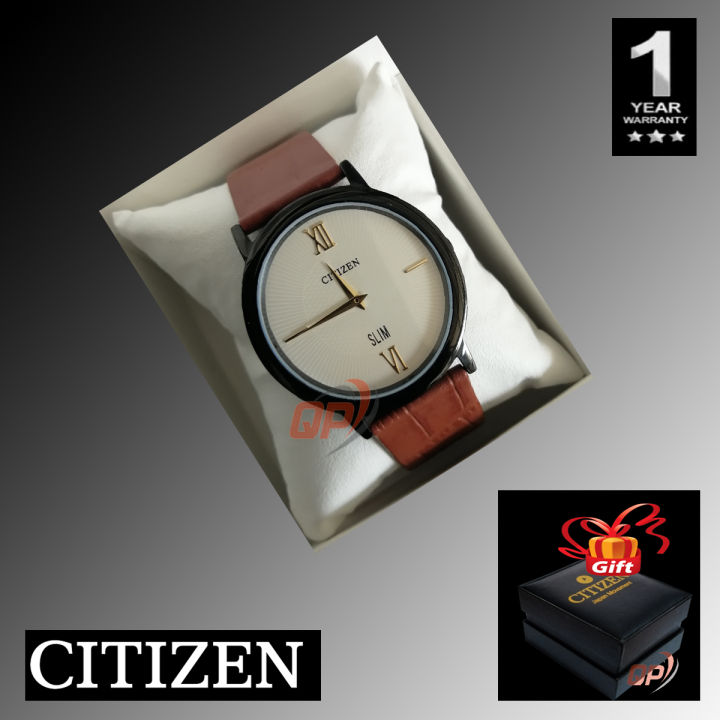 CITIZEN SLIM Men’s Luxury Leather Band 42mm Stainless Steel Case  Quartz Watch(One Year Warranty)