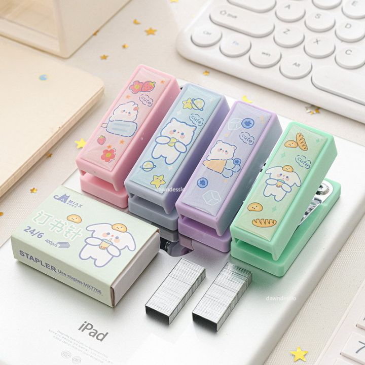 【HOT】 Mini Stapler Set With Staples Cute Rabbit Bear Paper Binder Stationery Office Binding Tools School Supplies
