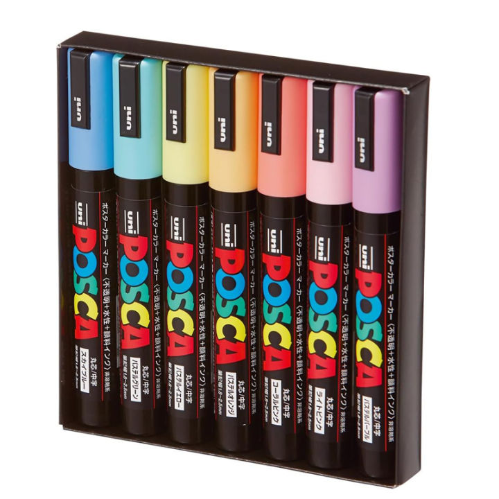 Uni 7 Pastel Posca Paint Markers Pen, PC5M 7C Medium Posca Markers