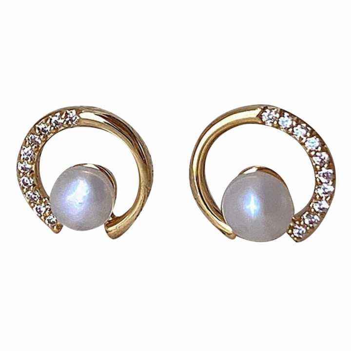 【ALLGOOD】Pearl Earrings Fashion Women 18K Gold Exquisite Pearl Round C-shaped S925 Stud Earrings for Women Crystal Jewelry