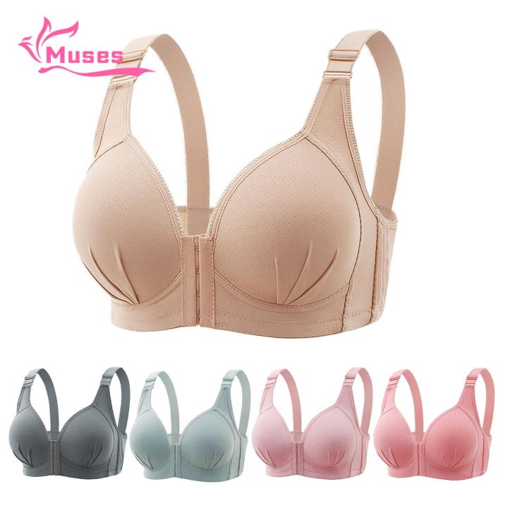Muses Mall Non-wired Push-up Bra Comfortable Front Closure Push Up Bra for Women Soft Breathable Adjustable Straps No Wire Padded Solid Color Lady Bra Ideal for Southeast Asian Buyers Adjustable Shoulder Strap
