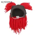 Light Pet Hat Adorable Winter Pet Hat with Funny Fake Hair Ponytail for Warmth Style Perfect for Dogs Cats in Asia. 