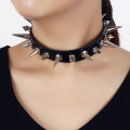 Long Spike Choker Punk Faux Leather Collar  Goth Style Necklace Accessories. 