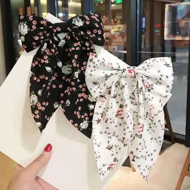 Bow Hair Clip Korea Fashion Big Bow Ribbon Hair Tie Small Fresh Floral Hairpin Nicle