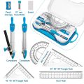 Geometry Set 10 Pcs Math Supplies Kit,Including Compass,Protractor,Ruler,Eraser,Pencil Ect,for Drawing and Measurement. 