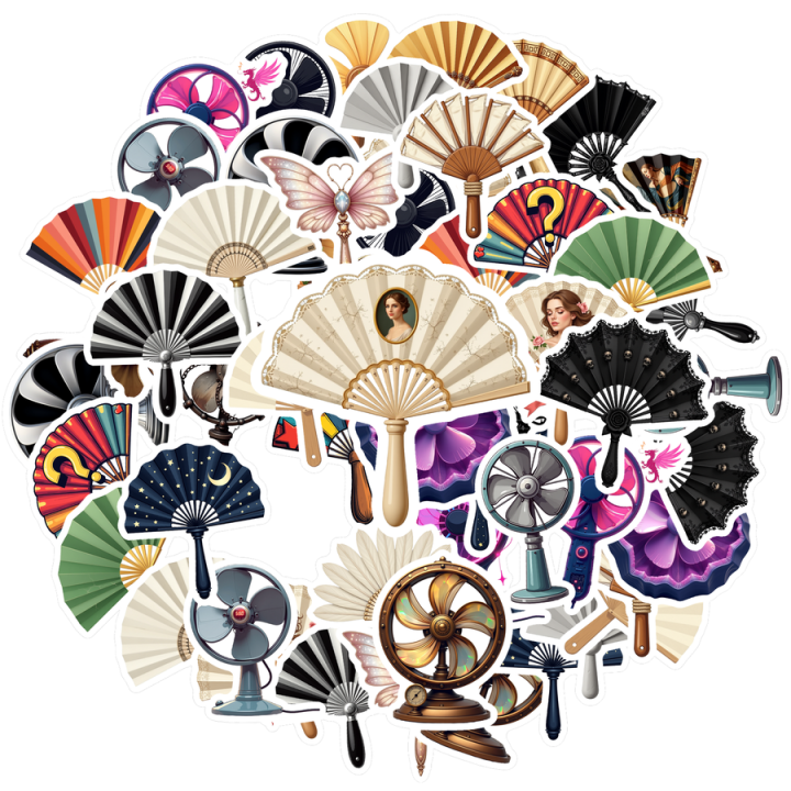 Fan Shell Sticker Decorative Fan Stickers Vinyl Material Vintage Stickers Colorful ...