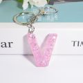 New 26 Letter Pink Letters Keychains Glitter Sequins Resin Key Chain English Alphabet Keyring Handbag Charms Accessory Trinket. 