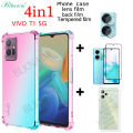 BLKNAIM (4-in-1) For VIVO T1 5G Case Anti-fall Color Mobile Phone case + Full Screen Tempered Glass Film + Carbon Fiber Back Film + Lens Film. 