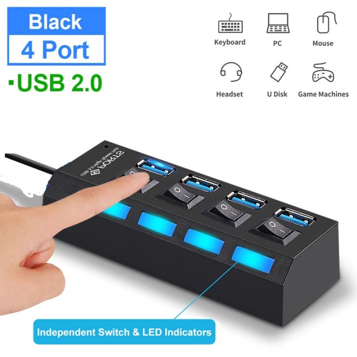 USB Hub 2.0 4 Ports Hub USB Splitter Adapter With ON/OFF Switch High Speed USB 2.0 Hub For Laptop Computer Accessories