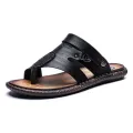 Genuine Black Cow Leather Beach Mens Large Summer Slippers 38-47. 