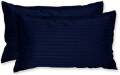 Pure Cotton Self Striped Pillowcases (02 pcs) - Navy Blue. 