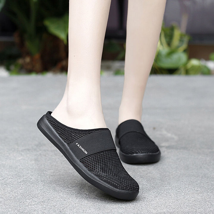 %E3%80%90ALLGOOD%E3%80%91Closed%20Toe%20Half%20Shoes%20for%20Women%20Korean%20Trendy%20Summer%20Slip-on%20Black%20Half%20Slippers%20Mesh%20Surface%20Breathable%20Anti-Slip%20Soft%20EVA%20Comfy%20Sandals%20for%20Female%20-%20Image%202