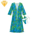 Women Bikini Set Leaf Print Bikini Set with Cover Up Sunscreen Cardigan Swimwear for Women. 