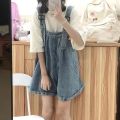 Denim Brace Shorts for Women 2024 New Summer Slimming Slim Fit Sweet Cool Design Sense Youthful-Looking Loose Wide-Leg Pants. 