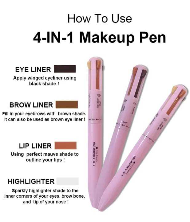 4-In-1 Refillable Makeup Pen – Portable Travel Makeup Set With Eyeliner ...