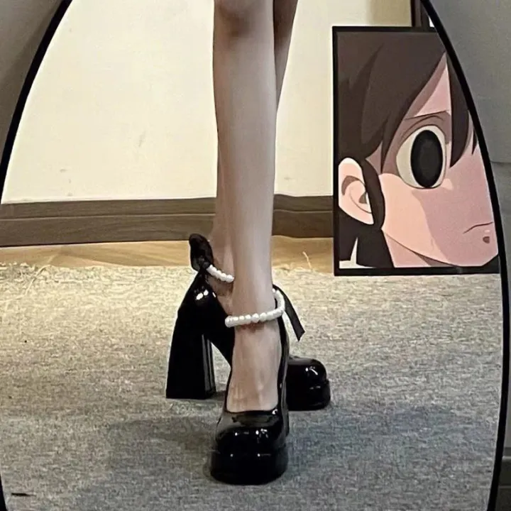 French%20Style%20Pearl%20Gentle%20Mary%20Jane%20Women's%20Shoes%20All-Matching%20Waterproof%20Platform%20High%20Heels%20Women's%20Small%20Girl%20Chunky%20Heel%20Pumps%20-%20Image%203