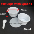 Yoghurt Cups with Lid Set of 100 Cups With/Without Spoons White. 