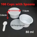 Yoghurt Cups with Lid Set of 100 Cups With/Without Spoons White. 