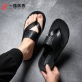 New Leather Sandals Leather Slippers Men's Fashion Outwear Flip Flops Men's Summer Non-Slip Deodorant Outdoor Sandals. 