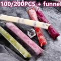 100/200PCS DIY Popsicle Bags PE food grade Ice Pop Bags Yogurt Ice Candy Otter Pops Freeze Pops Disposable Pouches With Funnel. 