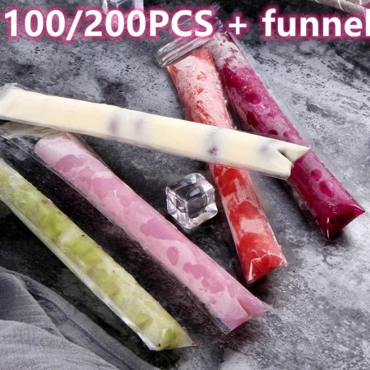 100/200PCS DIY Popsicle Bags PE food grade Ice Pop Bags Yogurt Ice Candy Otter Pops Freeze Pops Disposable Pouches With Funnel