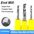 New Single Flute Milling Cutter Tungsten Carbide 3.175/4/6mm Shank End Mill Spiral Endmill. 
