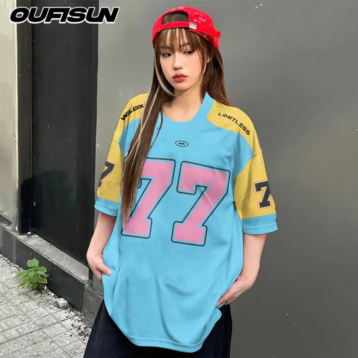 Womens%20T-shirt%20Short%20Sleeve%20Number%2077%20Retro%20Sports%20Jersey%20Plus%20Size%20Crew%20Neck%20Top%203D%20Printed%20Street%20Popular%20Clothes%20-%20Image%206