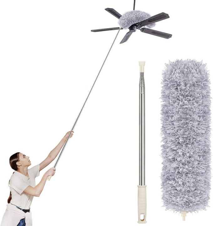 Microfiber Feather Duster with Mop Hanger - Extendable and Bendable with Long Extension Pole, Washable for Ceiling Cleaner with Long Handle
