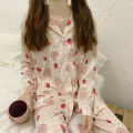 Pajamas Female Korean Sweet And Cute Net Red Long-Sleeved Cardigan Girl Casual Trousers Home Clothing Suit Womens Pajamas. 