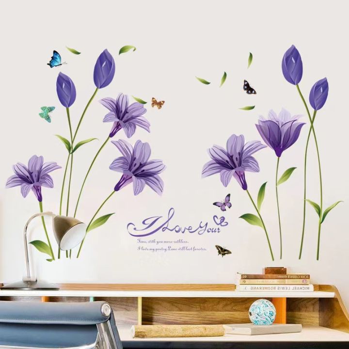 Lavender purple dream flower Beautiful Home Decoration animals tree bridge baby children cartoon bedroom room decor wall stickers removable kids nursery decal sticker Wall Decoration Stickers wall deco