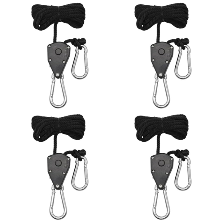 TopoGrow Adjustable Rope Hangers For Grow Lights - 1/8" Ratchet Hanger Set, Black