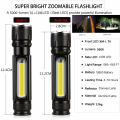 【ZIME】 Multifunctional LED Flashlight 5000LM USB battery Powerful T6 torch Side COB Light linterna tail magnet Work Light. 