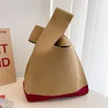 【ALLGOOD】 Niche Design Plaid Shopping Bags Shoulder Bag Women Girls Knot Wrist Bag Tote Bag Handmade Knit Handbag. 